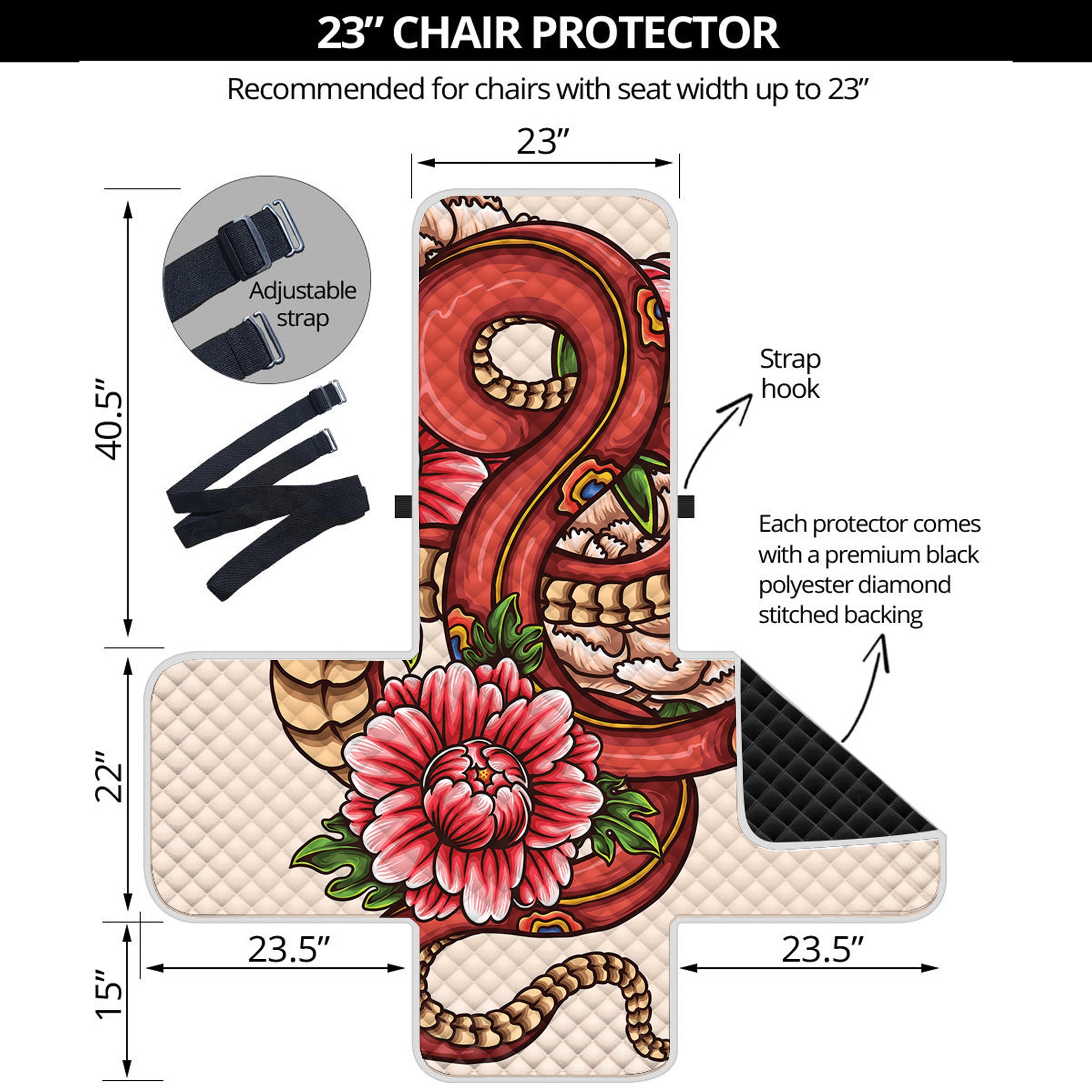 Japanese Snake Tattoo Print Armchair Protector