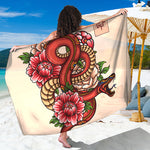 Japanese Snake Tattoo Print Beach Sarong Wrap