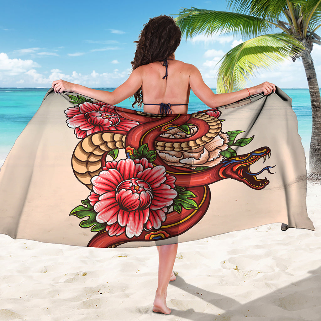 Japanese Snake Tattoo Print Beach Sarong Wrap