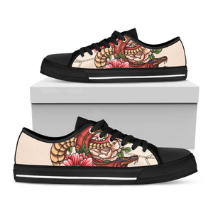 Japanese Snake Tattoo Print Black Low Top Shoes 