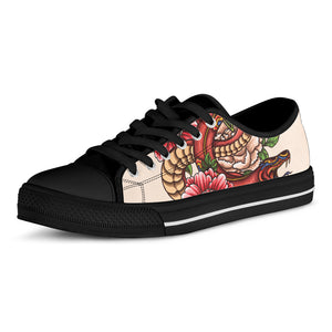 Japanese Snake Tattoo Print Black Low Top Shoes 