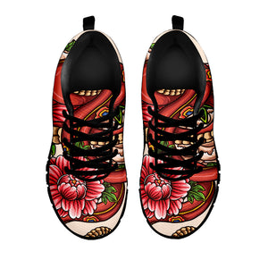 Japanese Snake Tattoo Print Black Sneakers