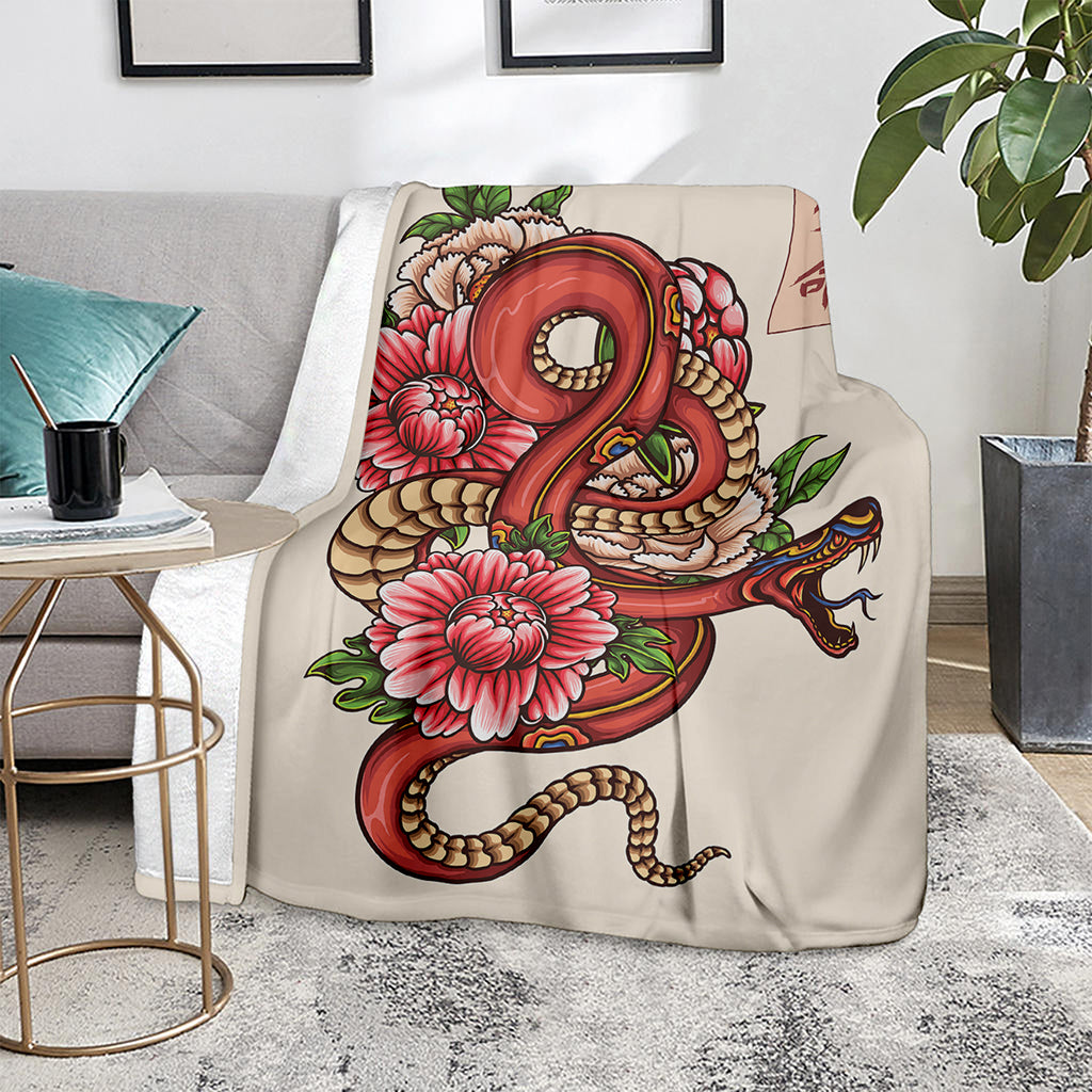 Japanese Snake Tattoo Print Blanket