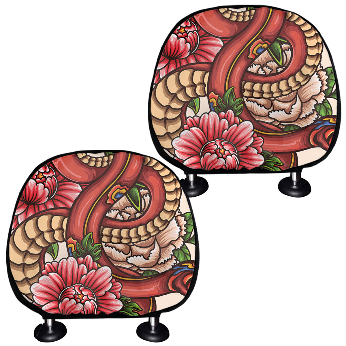 Japanese Snake Tattoo Print Car Headrest Covers