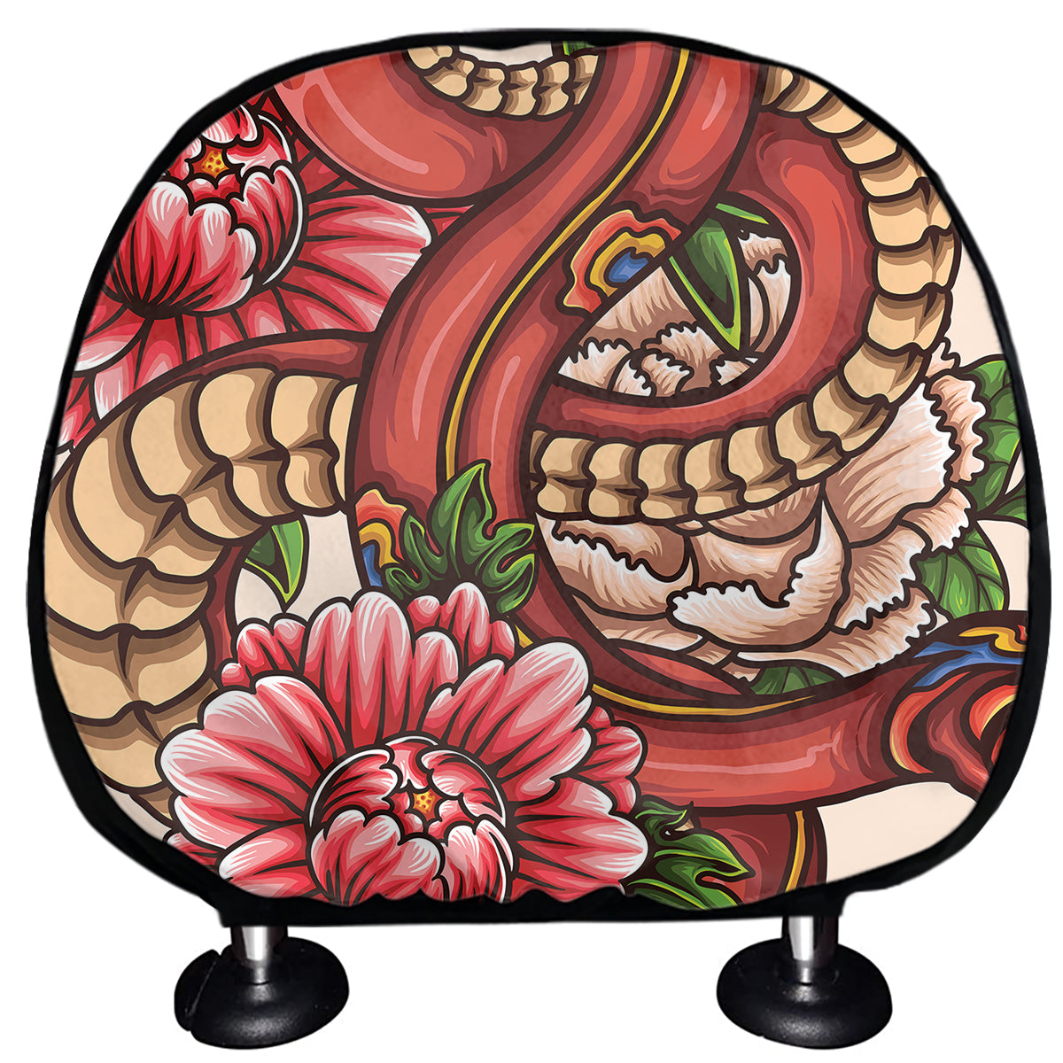 Japanese Snake Tattoo Print Car Headrest Covers