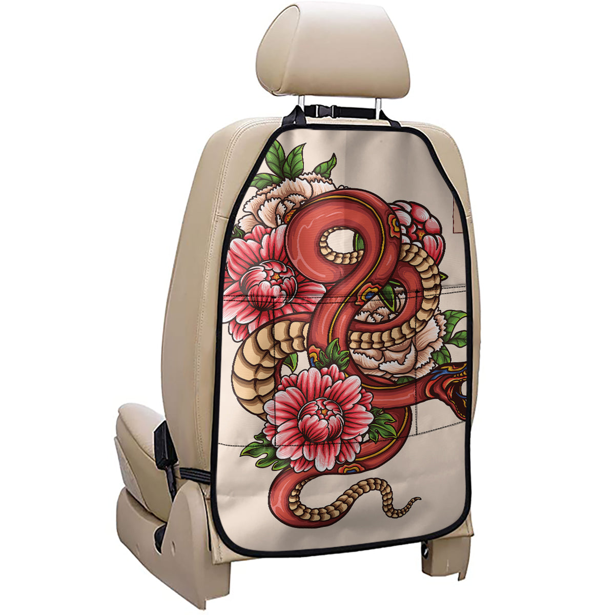 Japanese Snake Tattoo Print Car Seat Organizers