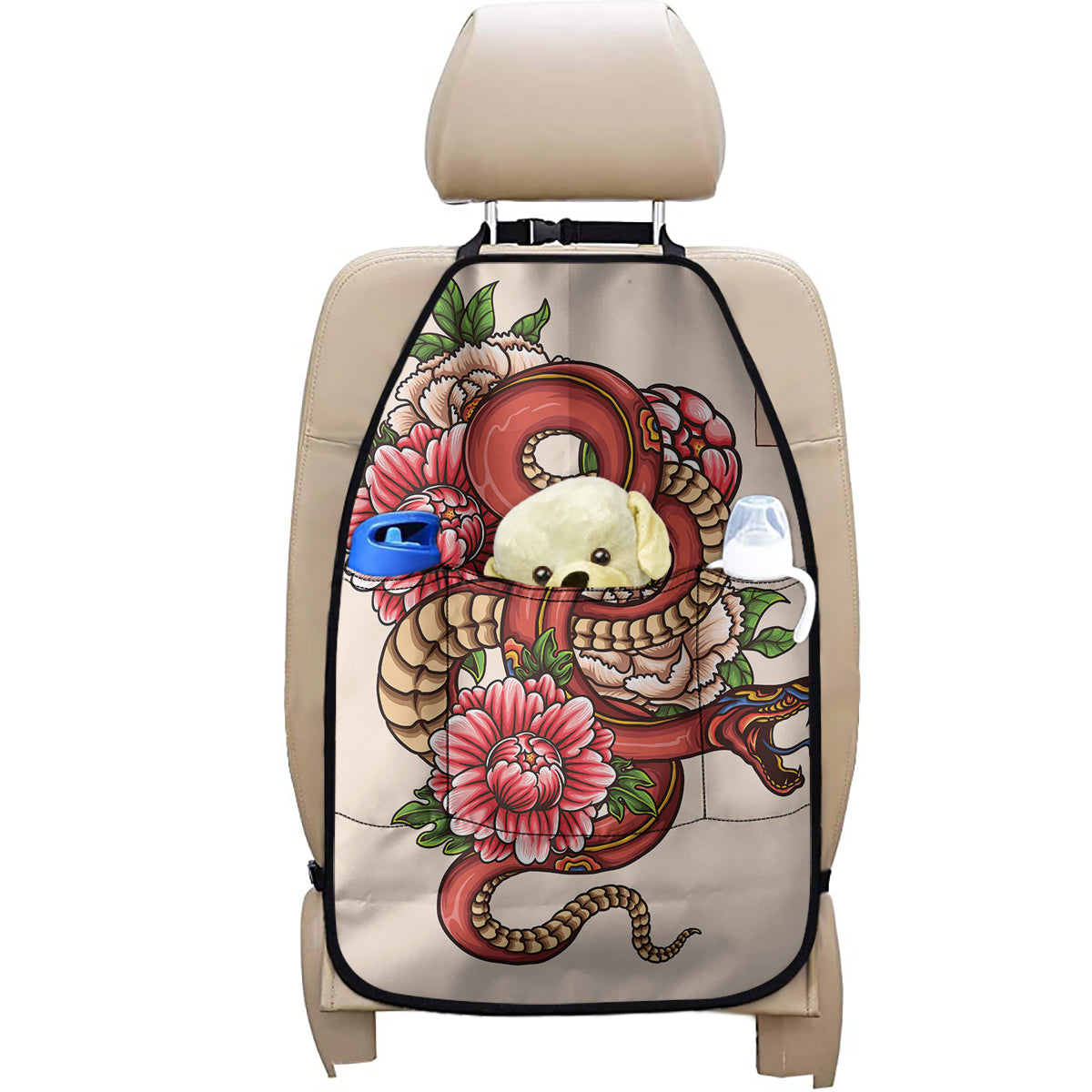 Japanese Snake Tattoo Print Car Seat Organizers