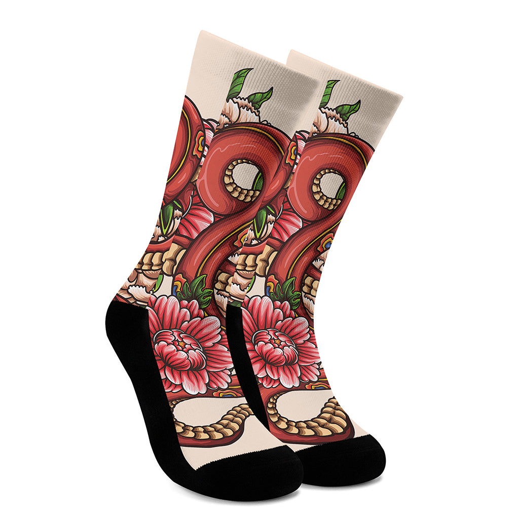 Japanese Snake Tattoo Print Crew Socks