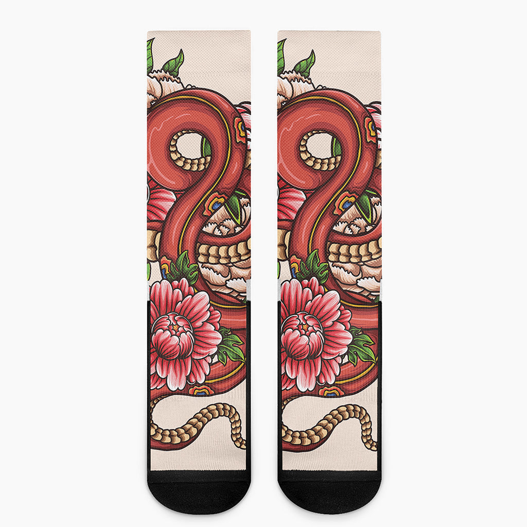 Japanese Snake Tattoo Print Crew Socks