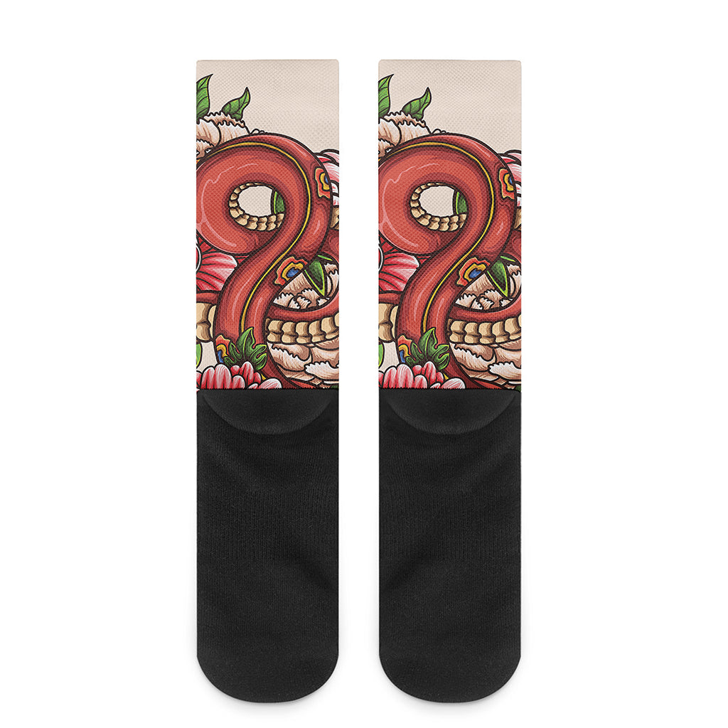 Japanese Snake Tattoo Print Crew Socks