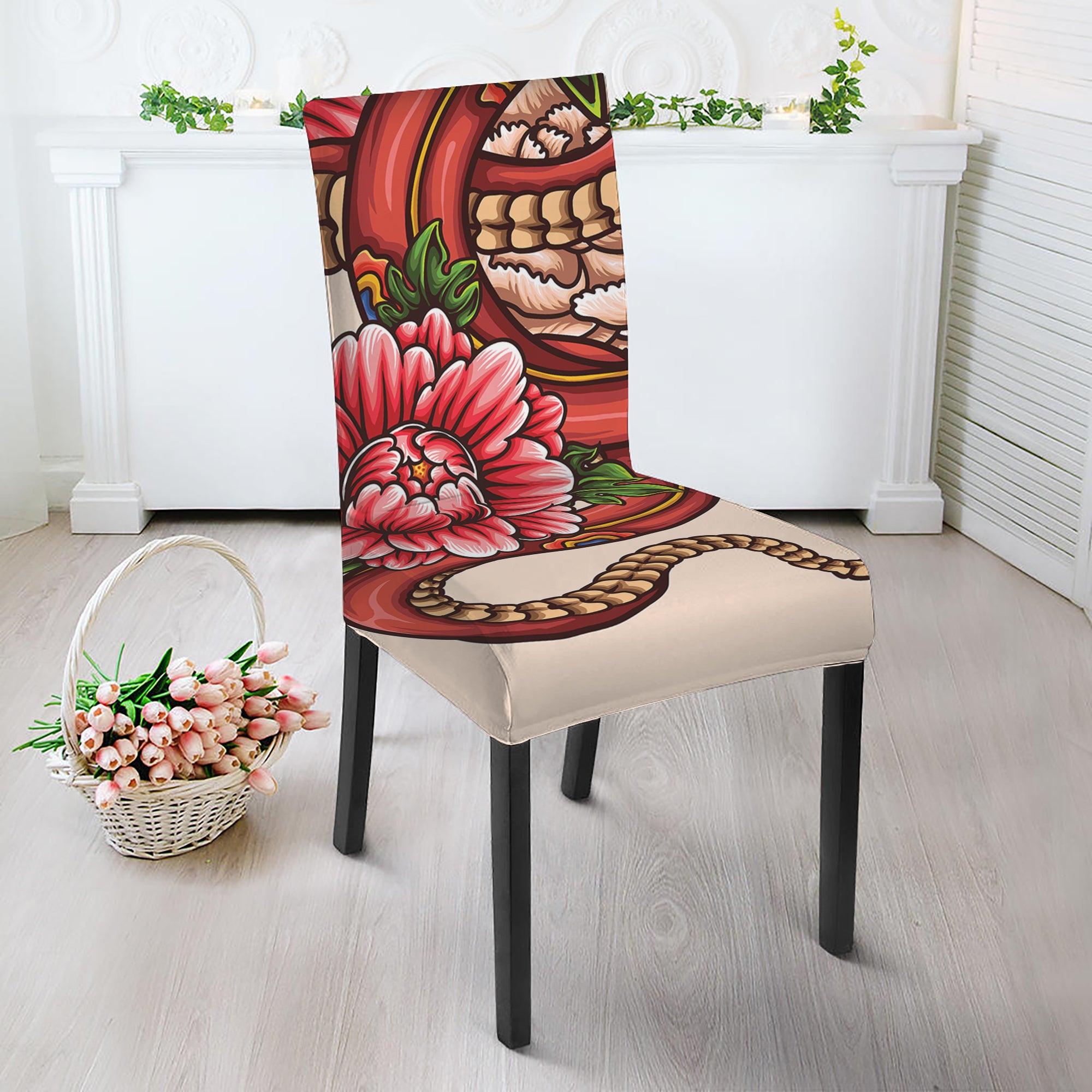 Japanese Snake Tattoo Print Dining Chair Slipcover