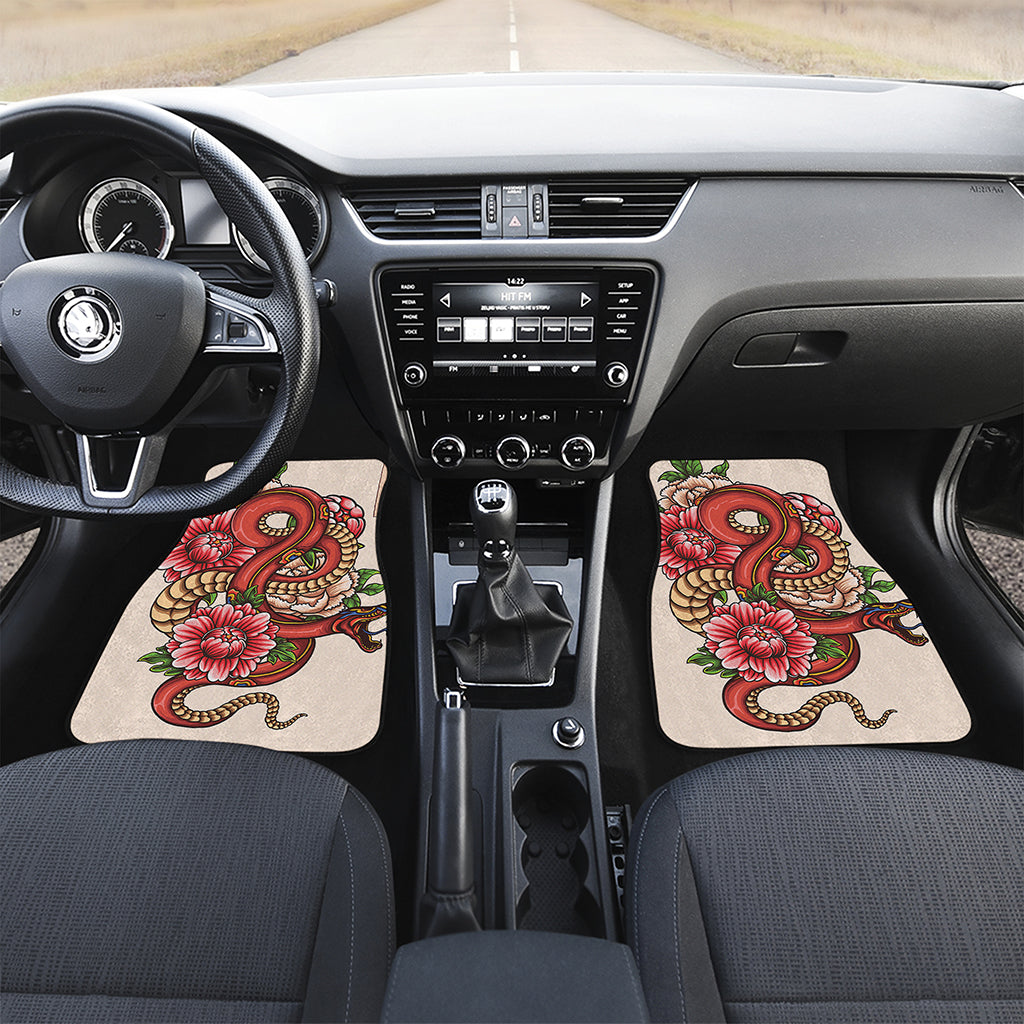 Japanese Snake Tattoo Print Front and Back Car Floor Mats