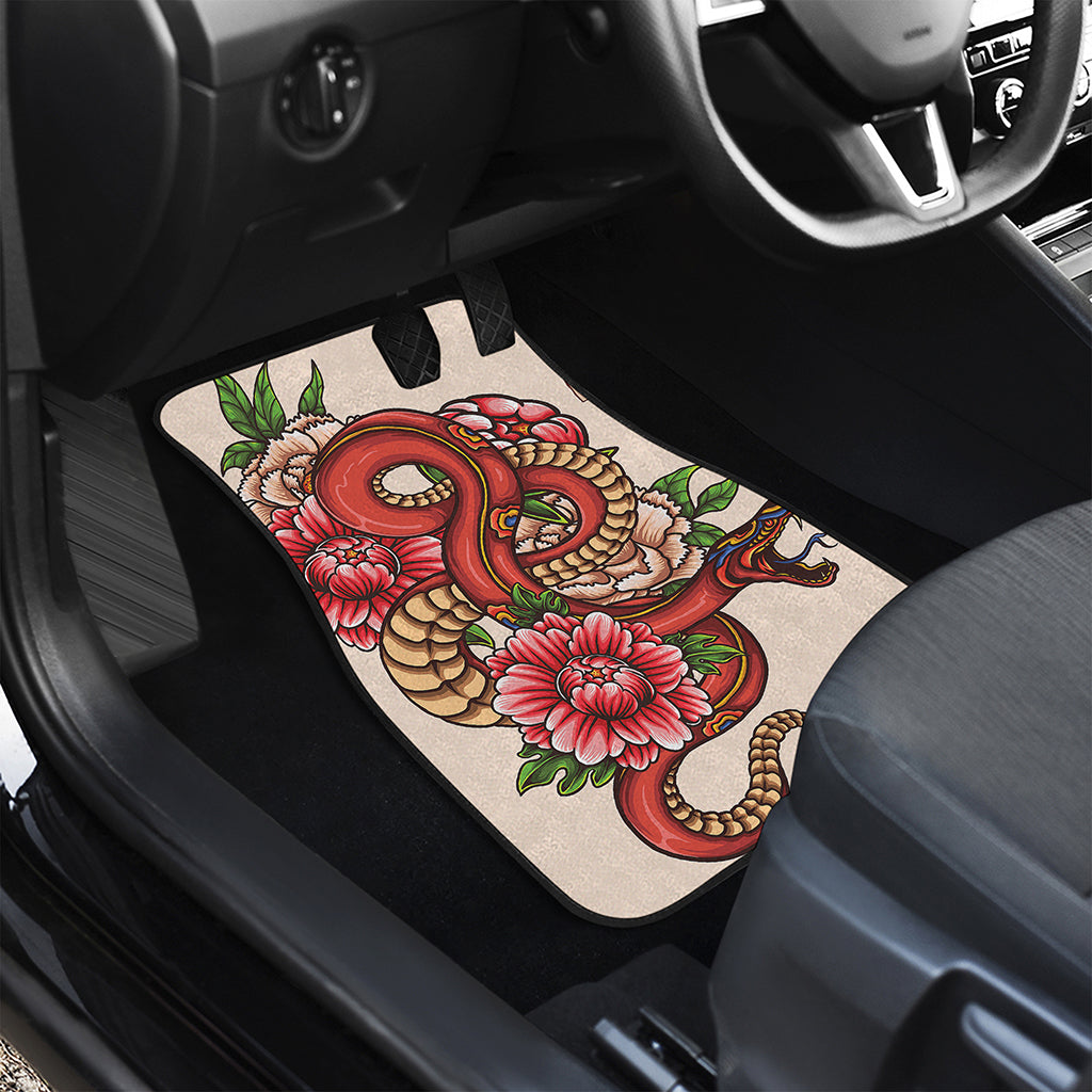 Japanese Snake Tattoo Print Front and Back Car Floor Mats
