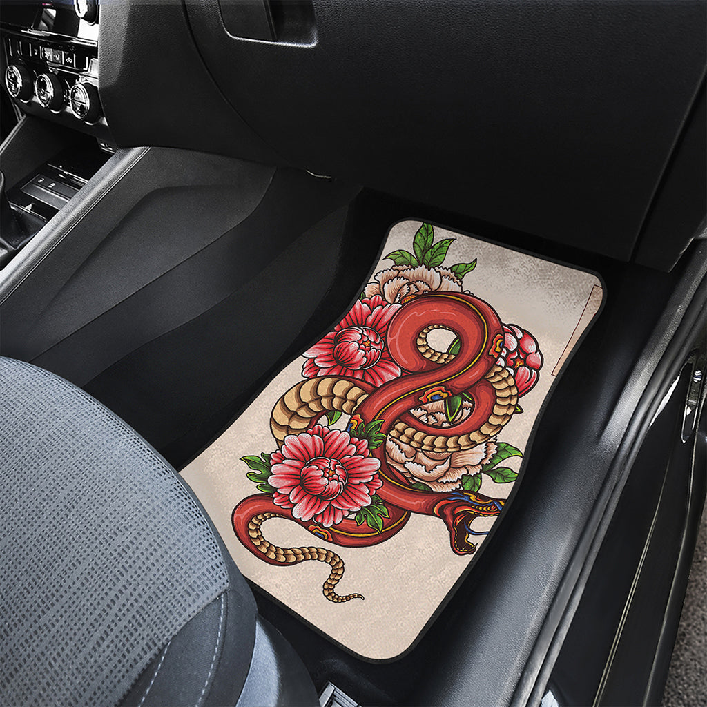 Japanese Snake Tattoo Print Front and Back Car Floor Mats