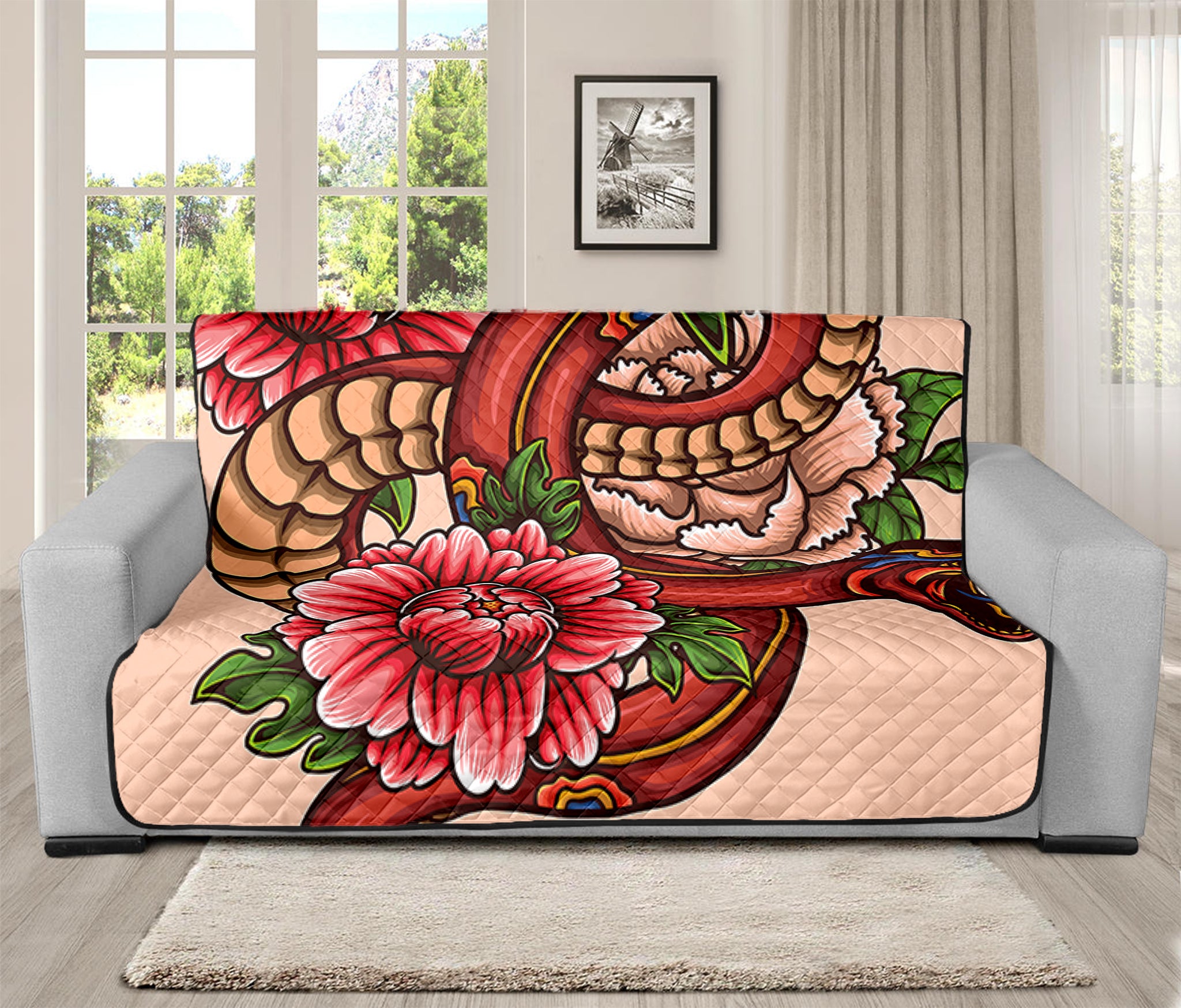 Japanese Snake Tattoo Print Futon Protector