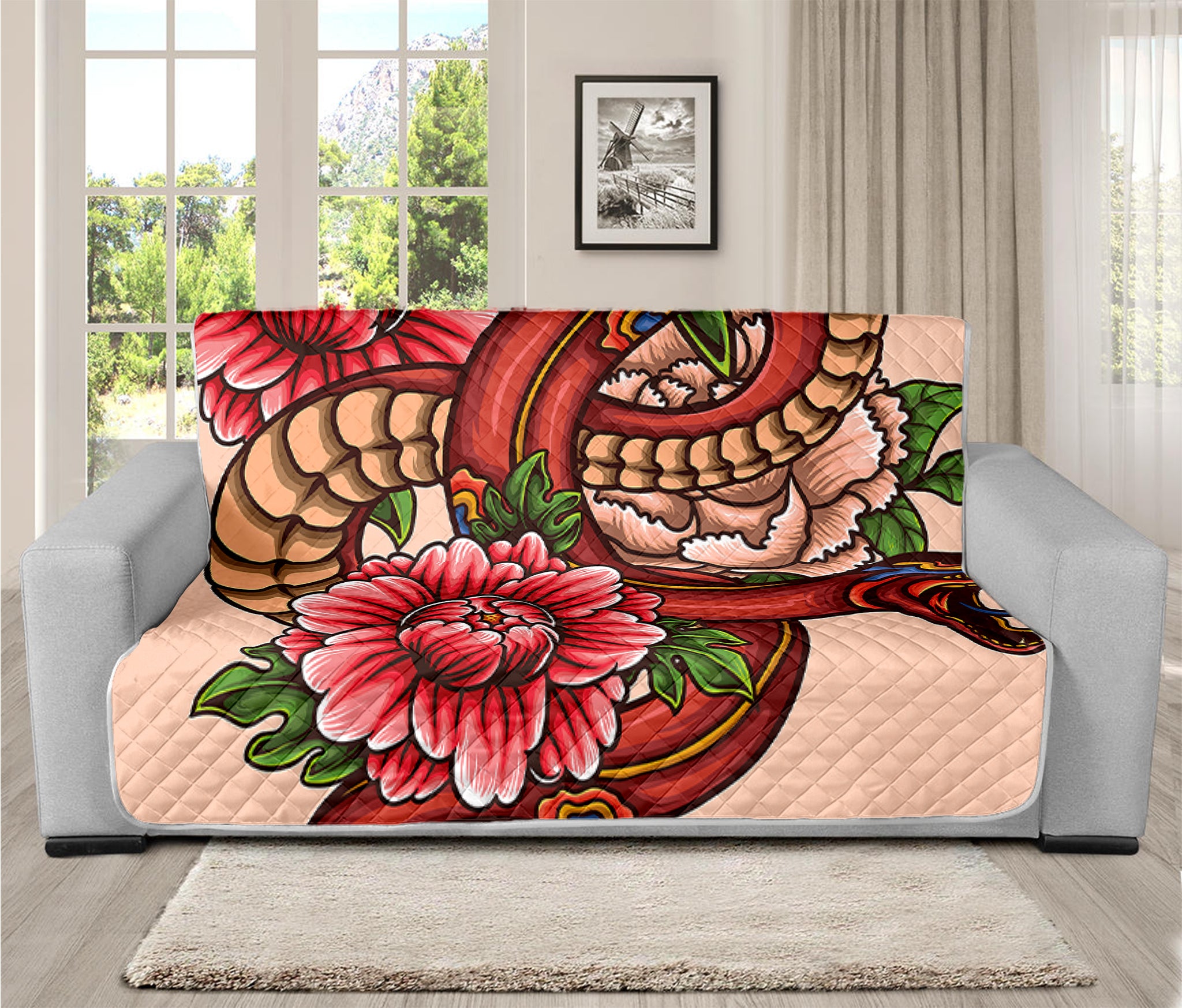 Japanese Snake Tattoo Print Futon Protector