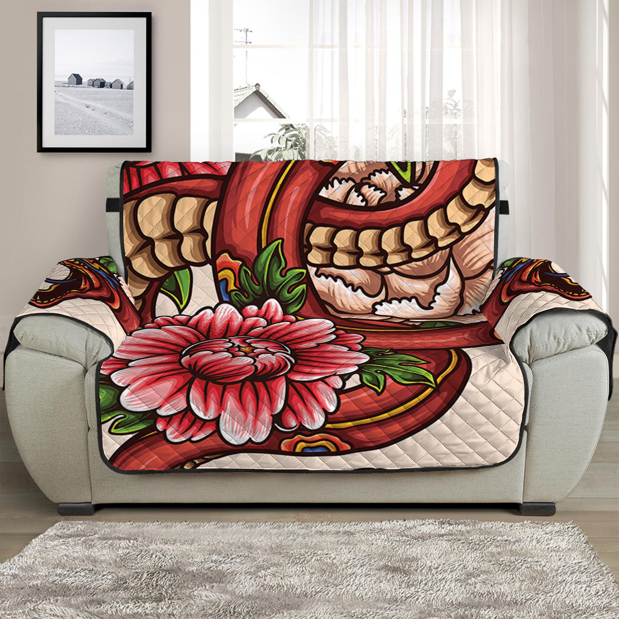 Japanese Snake Tattoo Print Half Sofa Protector