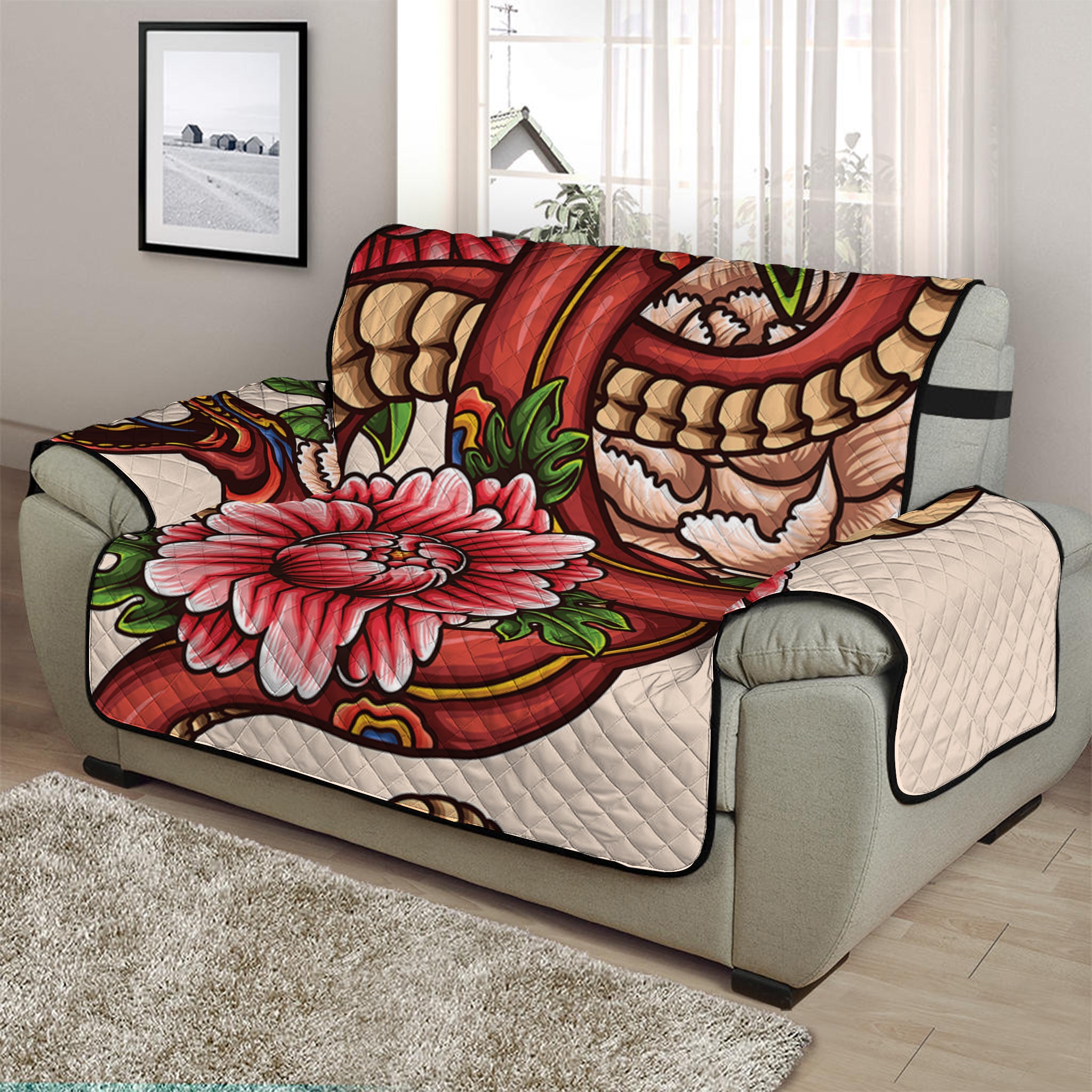 Japanese Snake Tattoo Print Half Sofa Protector