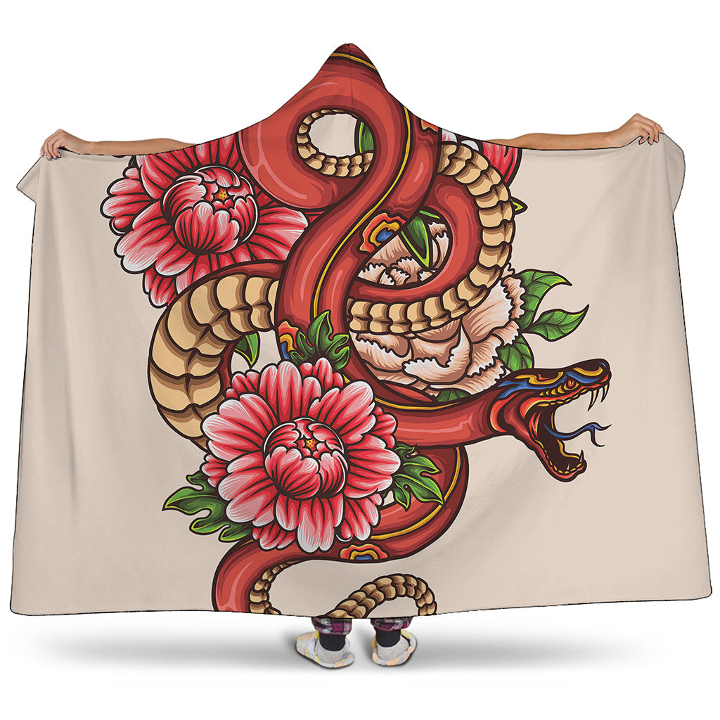 Japanese Snake Tattoo Print Hooded Blanket