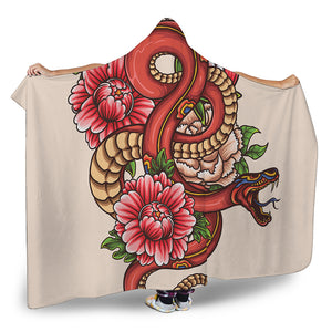 Japanese Snake Tattoo Print Hooded Blanket