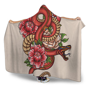 Japanese Snake Tattoo Print Hooded Blanket