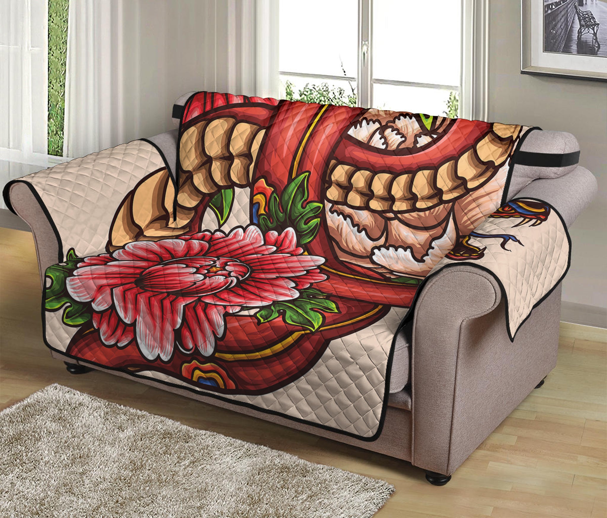 Japanese Snake Tattoo Print Loveseat Protector