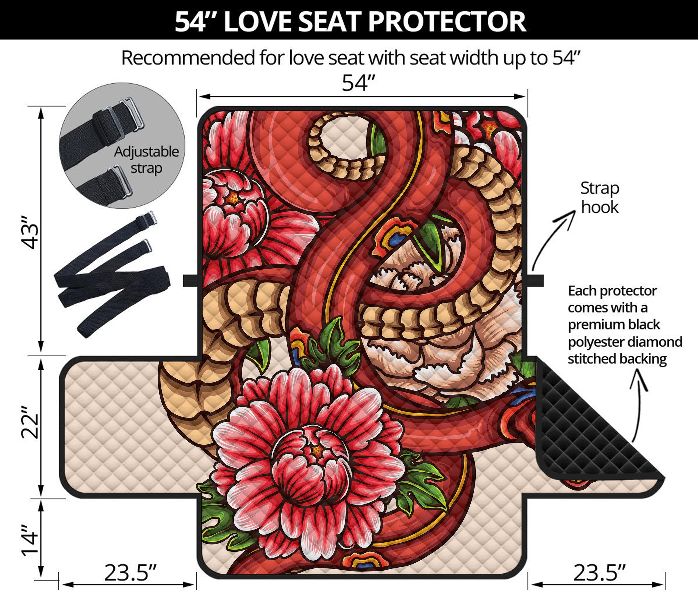 Japanese Snake Tattoo Print Loveseat Protector