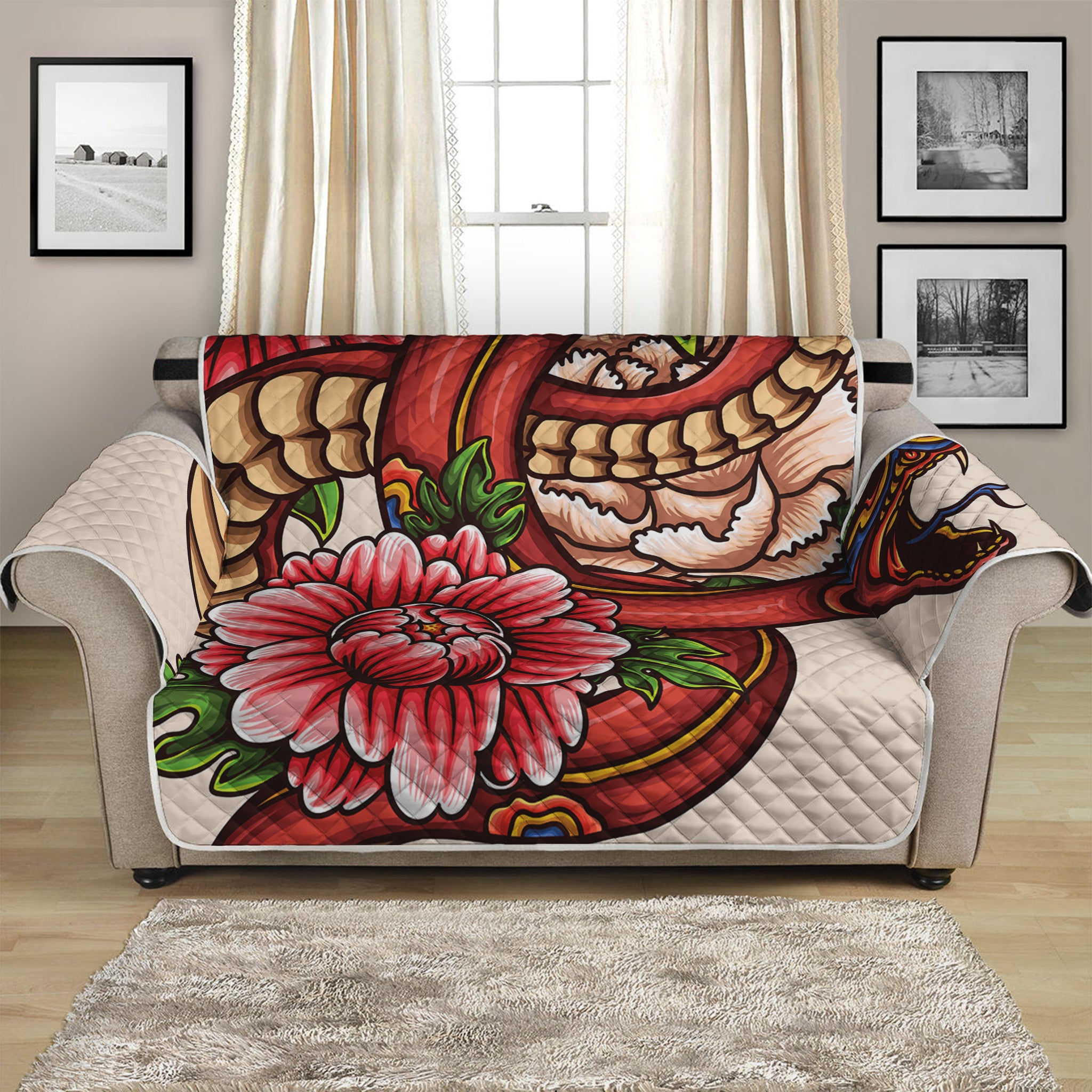 Japanese Snake Tattoo Print Loveseat Protector