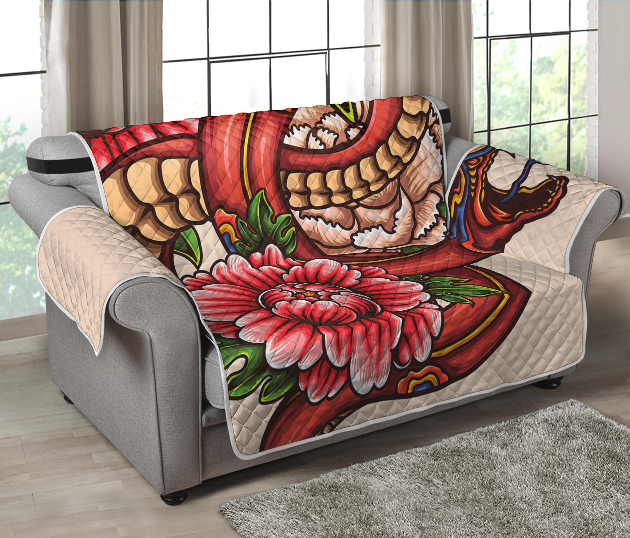 Japanese Snake Tattoo Print Loveseat Protector