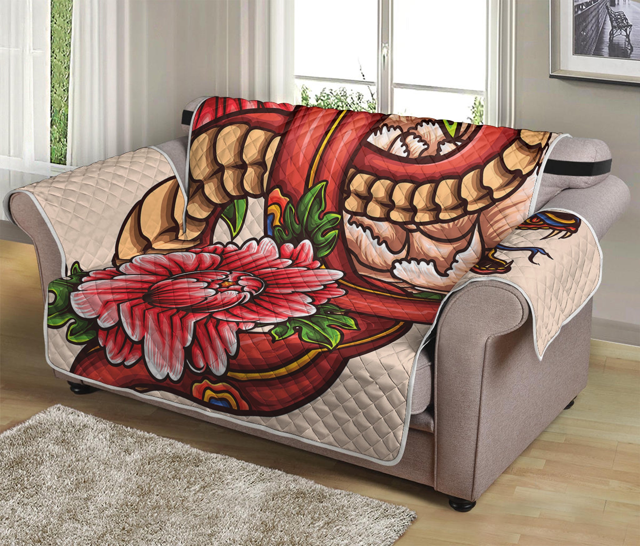 Japanese Snake Tattoo Print Loveseat Protector