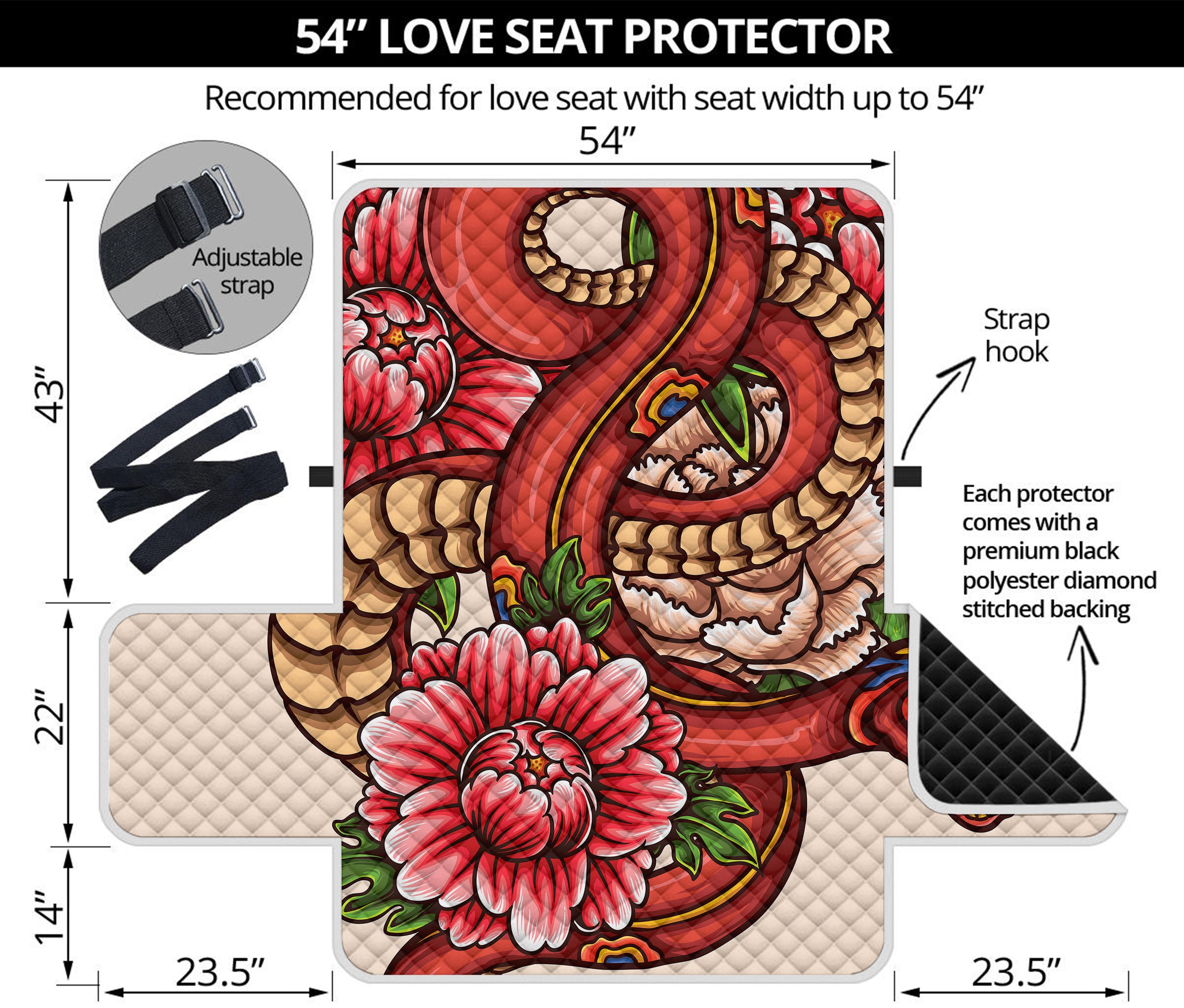 Japanese Snake Tattoo Print Loveseat Protector