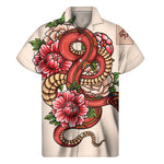 Japanese Snake Tattoo Print Men's Short Sleeve Shirt