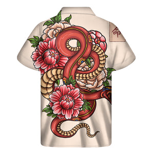 Japanese Snake Tattoo Print Men's Short Sleeve Shirt