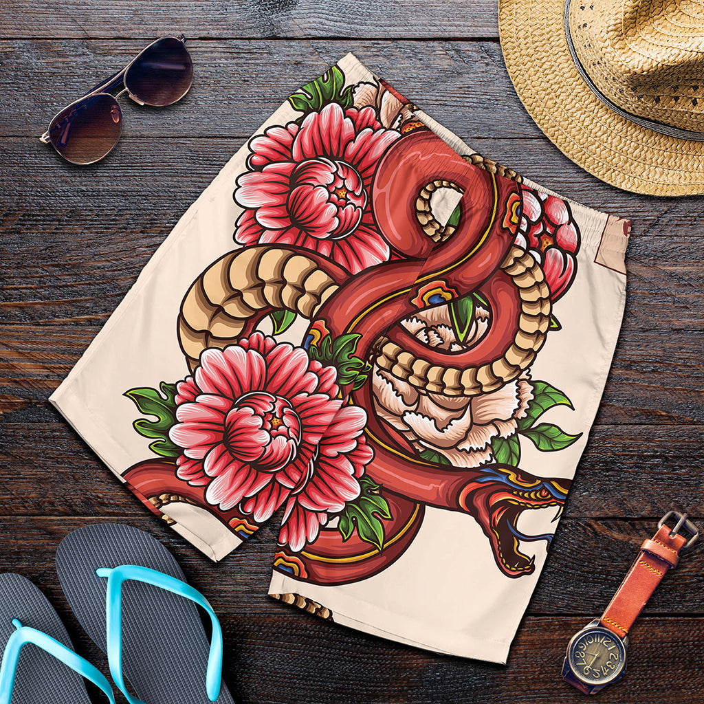 Japanese Snake Tattoo Print Men's Shorts
