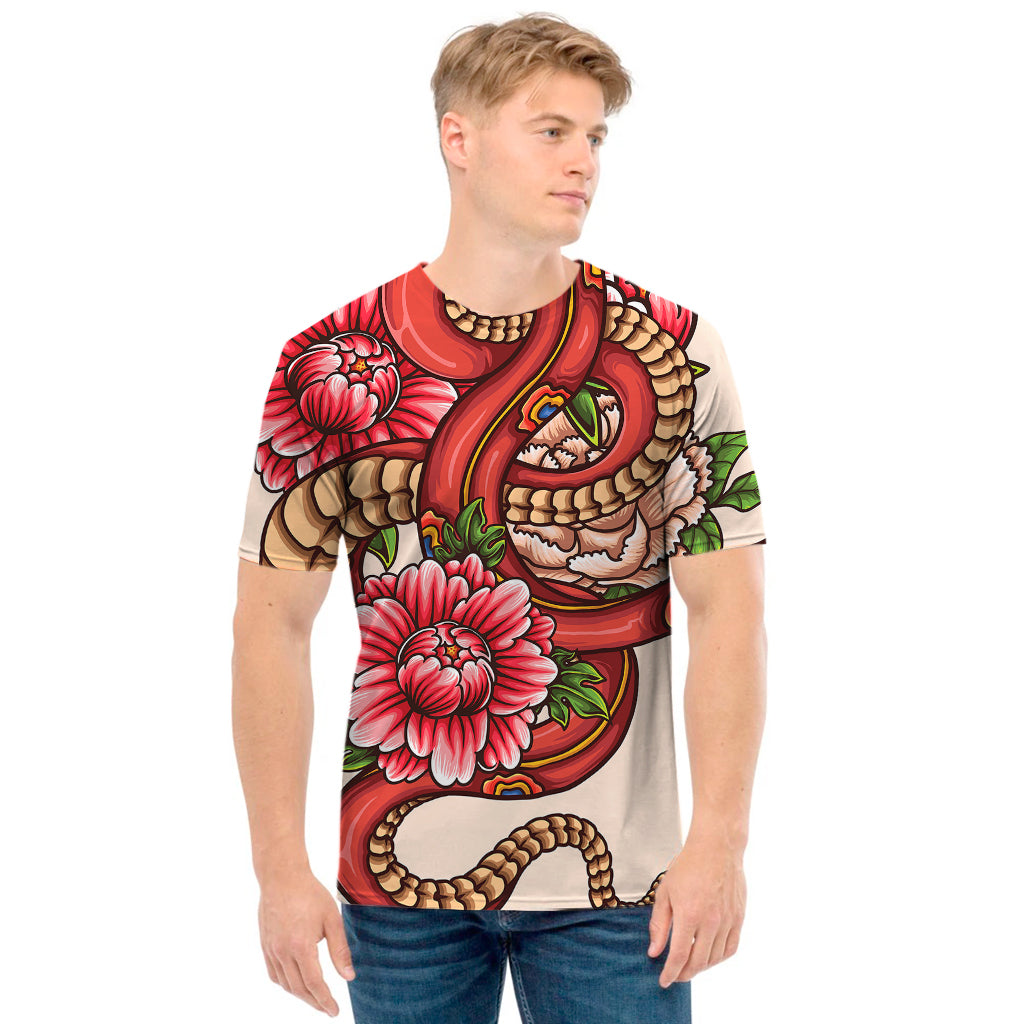 Japanese Snake Tattoo Print Men's T-Shirt