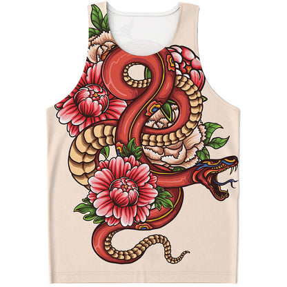 Japanese Snake Tattoo Print Men's Tank Top