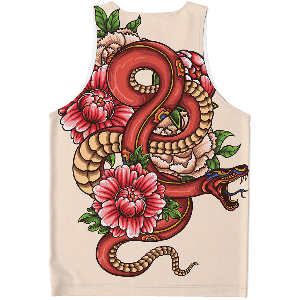 Japanese Snake Tattoo Print Men's Tank Top