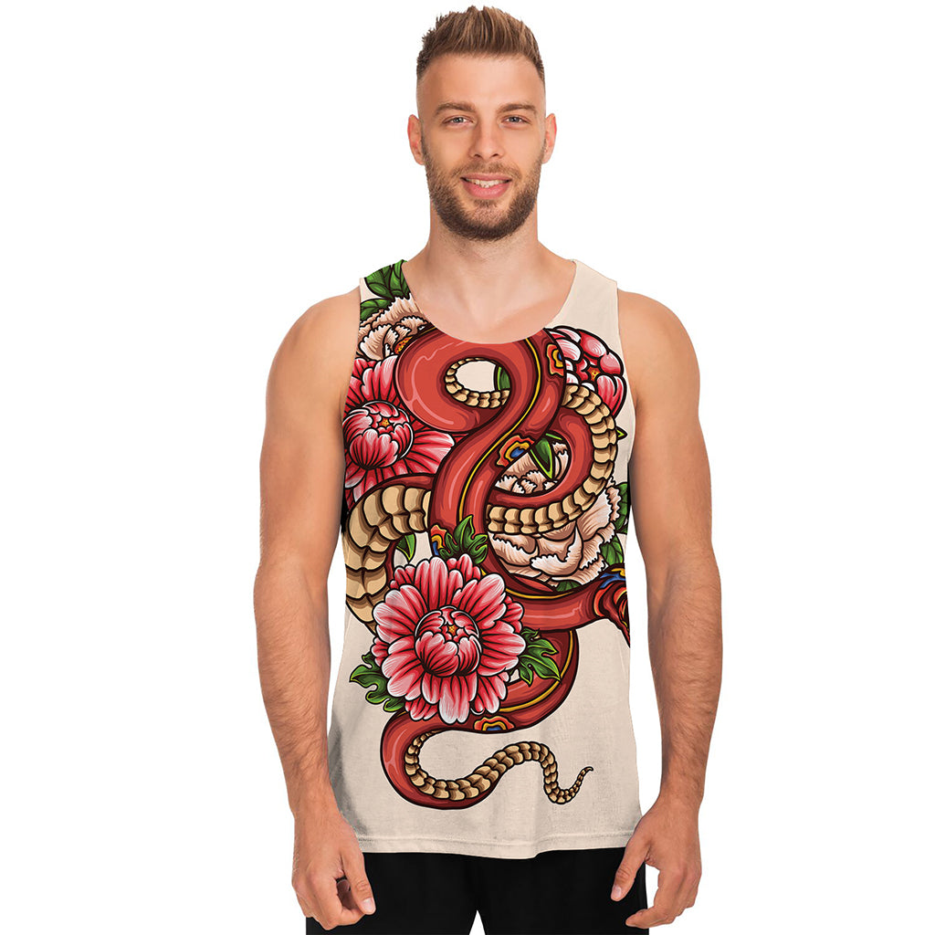 Japanese Snake Tattoo Print Men's Tank Top