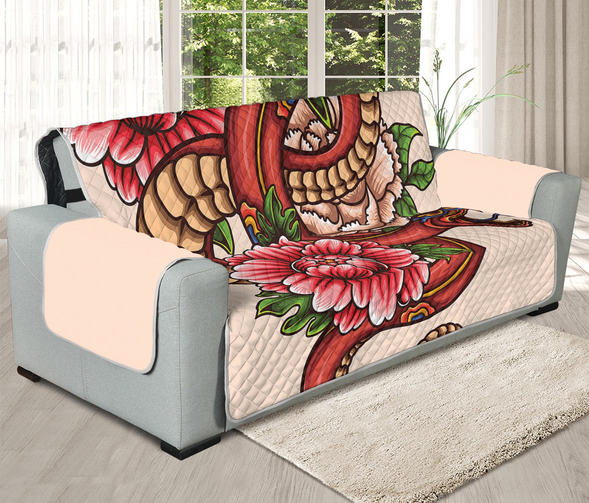 Japanese Snake Tattoo Print Oversized Sofa Protector