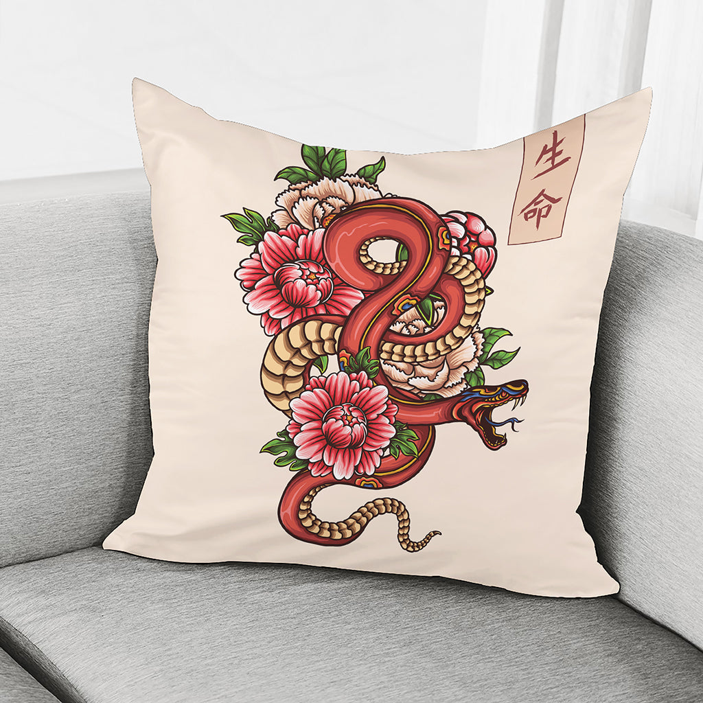 Japanese Snake Tattoo Print Pillow Cover