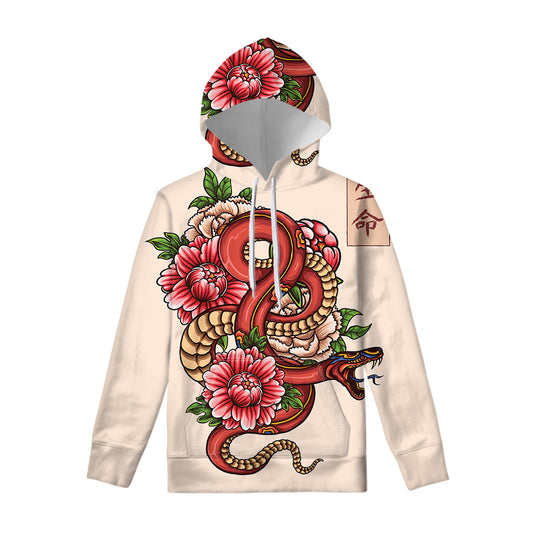 Japanese Snake Tattoo Print Pullover Hoodie
