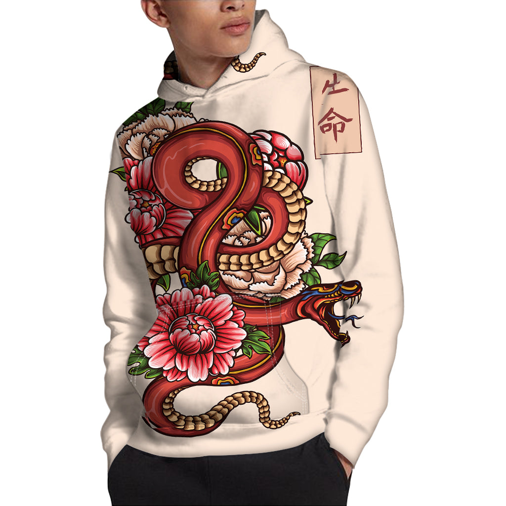 Japanese Snake Tattoo Print Pullover Hoodie