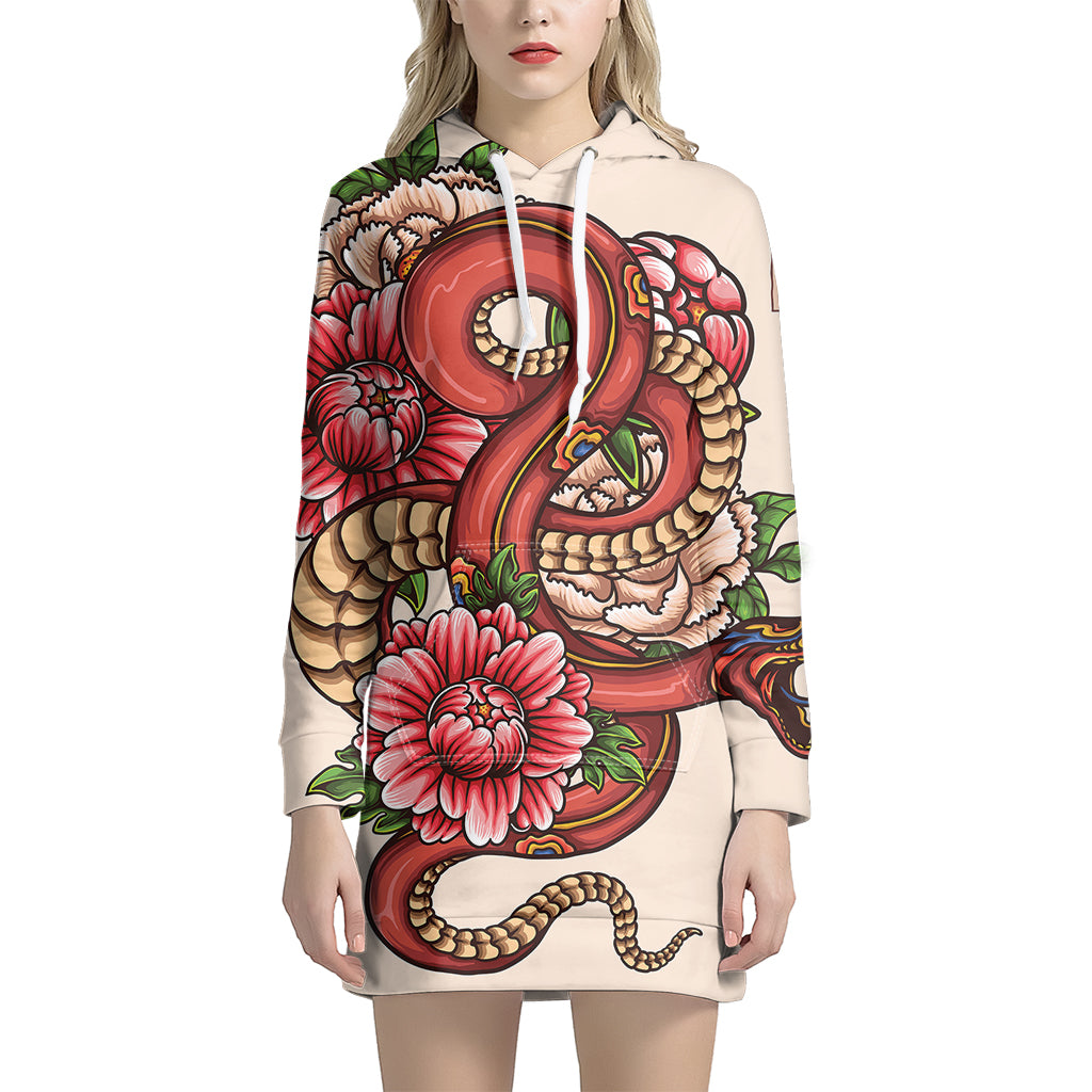 Japanese Snake Tattoo Print Pullover Hoodie Dress