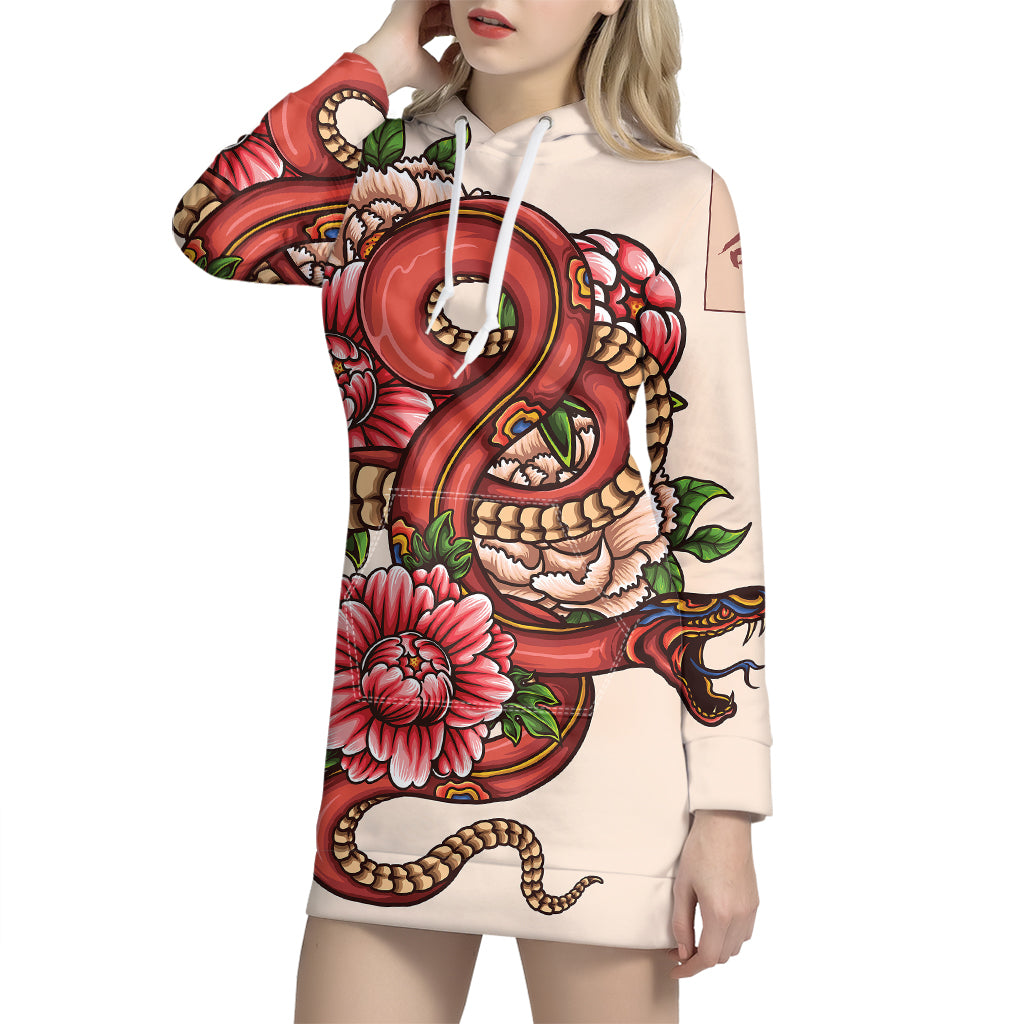 Japanese Snake Tattoo Print Pullover Hoodie Dress