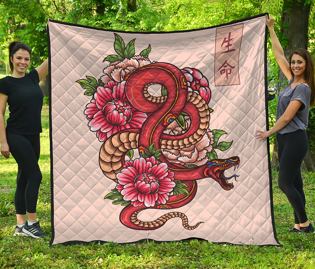 Japanese Snake Tattoo Print Quilt