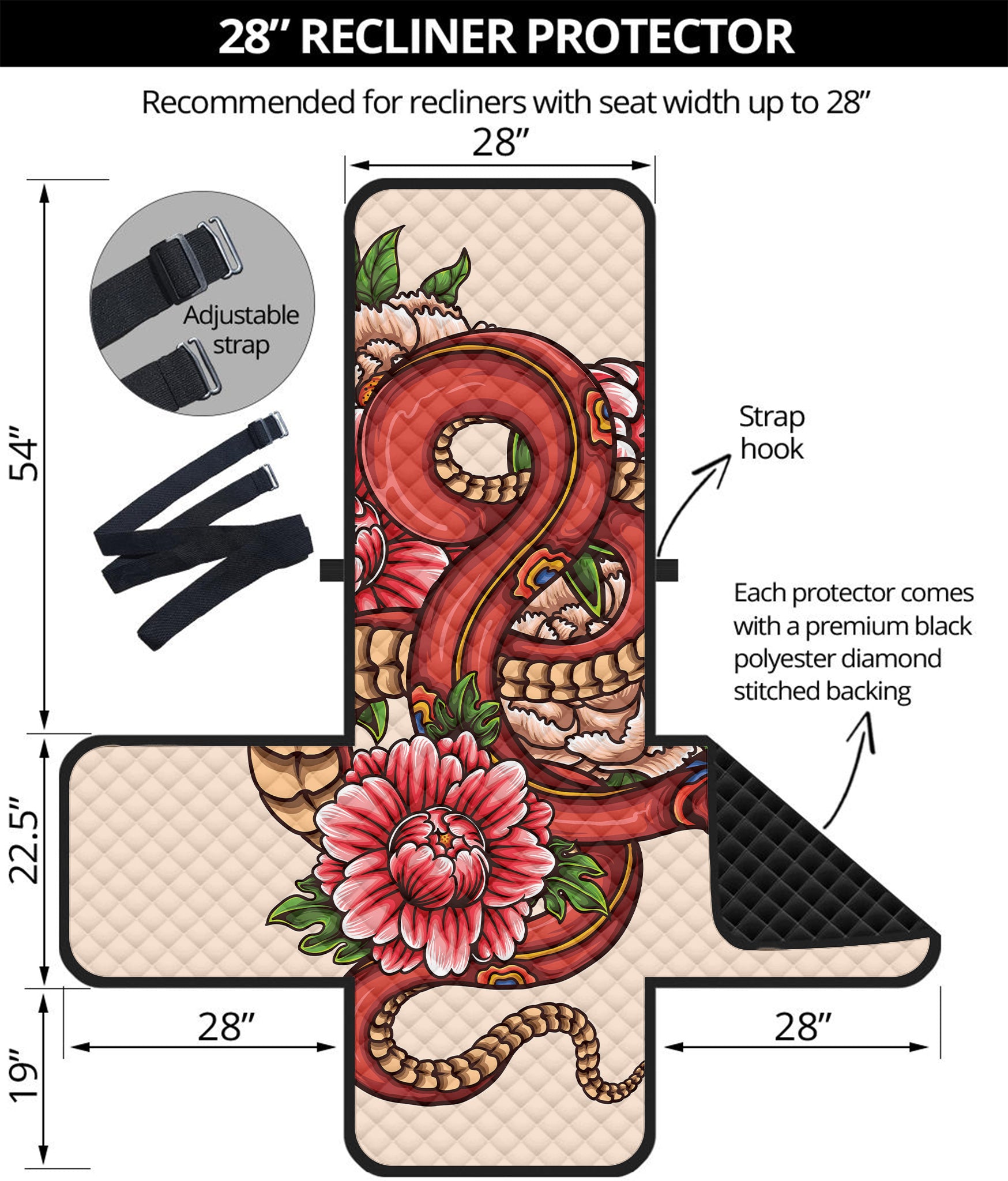 Japanese Snake Tattoo Print Recliner Protector