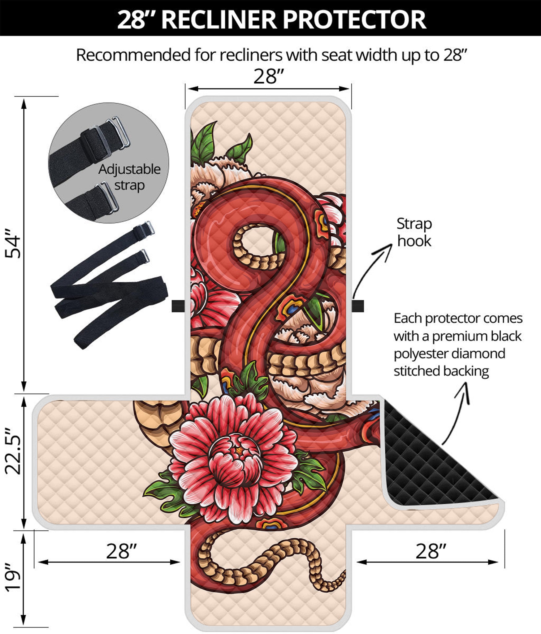 Japanese Snake Tattoo Print Recliner Protector