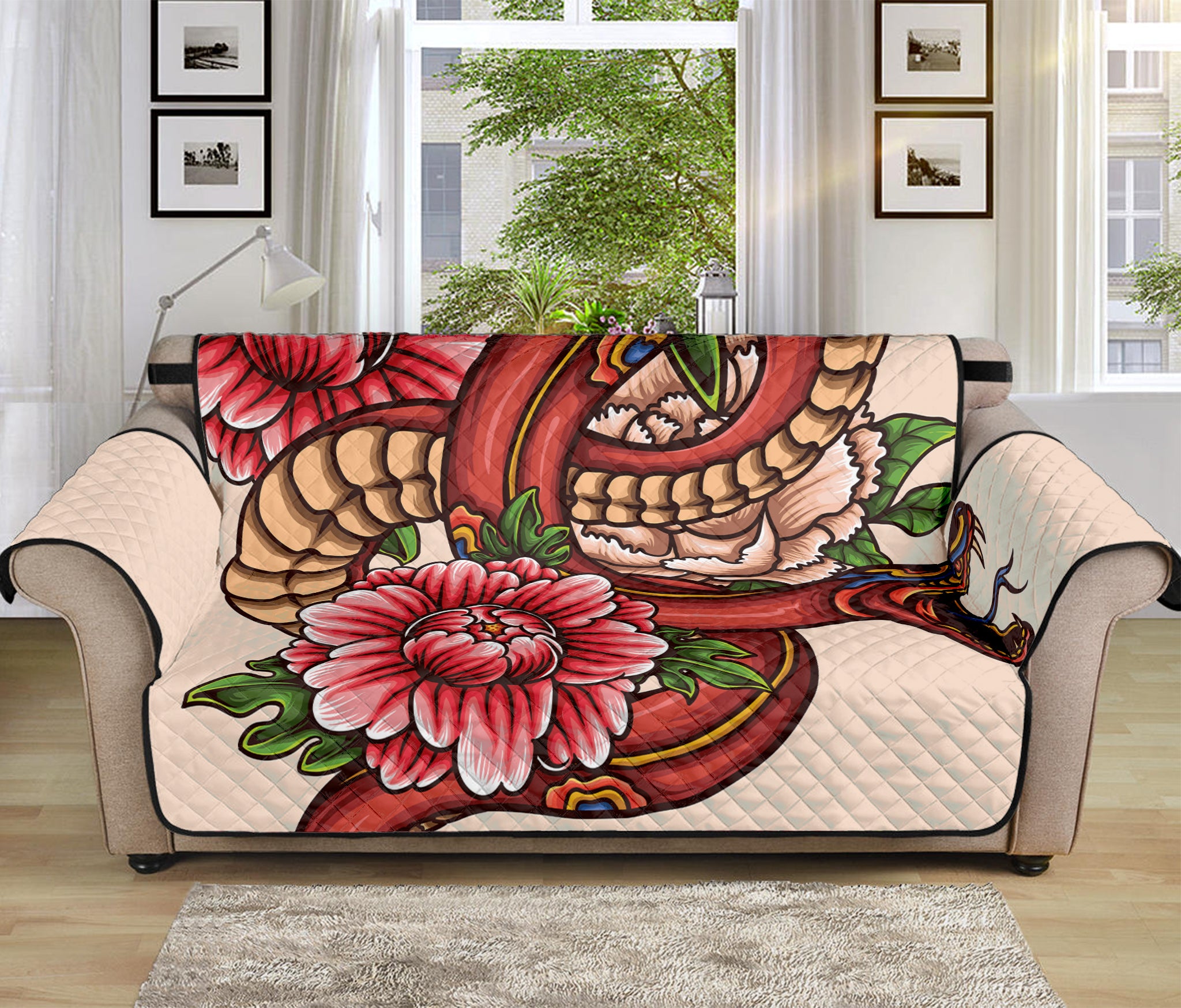 Japanese Snake Tattoo Print Sofa Protector