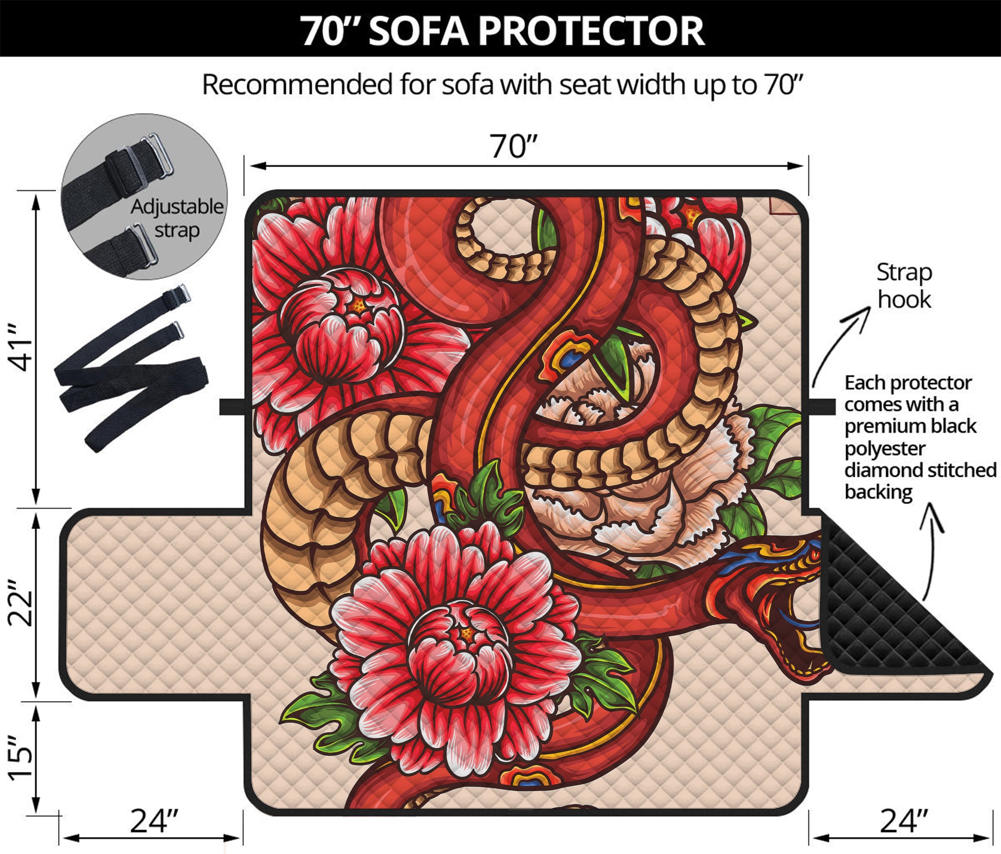 Japanese Snake Tattoo Print Sofa Protector