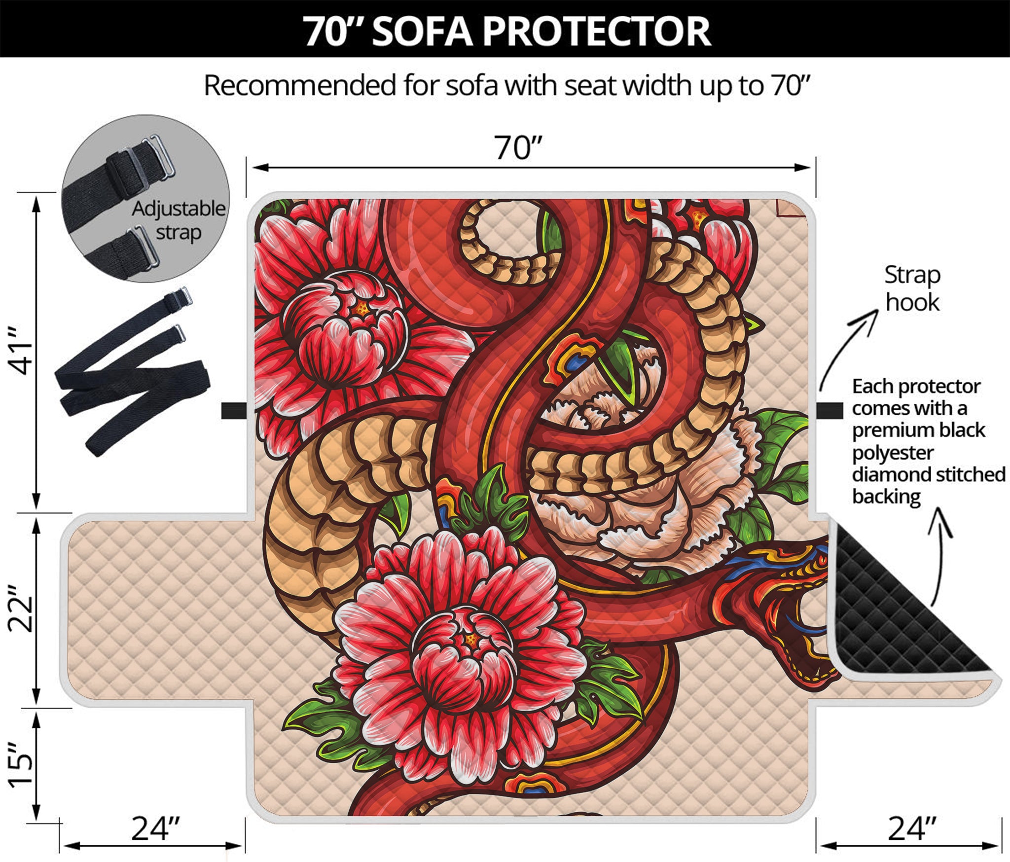 Japanese Snake Tattoo Print Sofa Protector